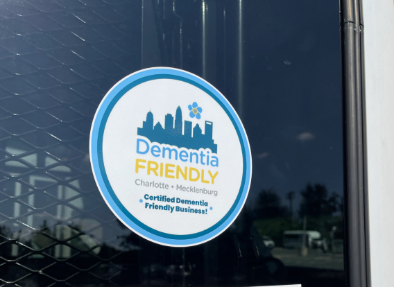 dementia friendly Dementia friendly sticker on a bus window.